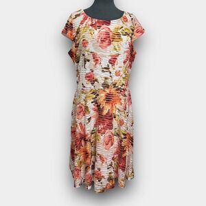 Ronni Nicole 12 Fit and Flare Floral Textured Overlay Cap Sleeve V Neck Dress